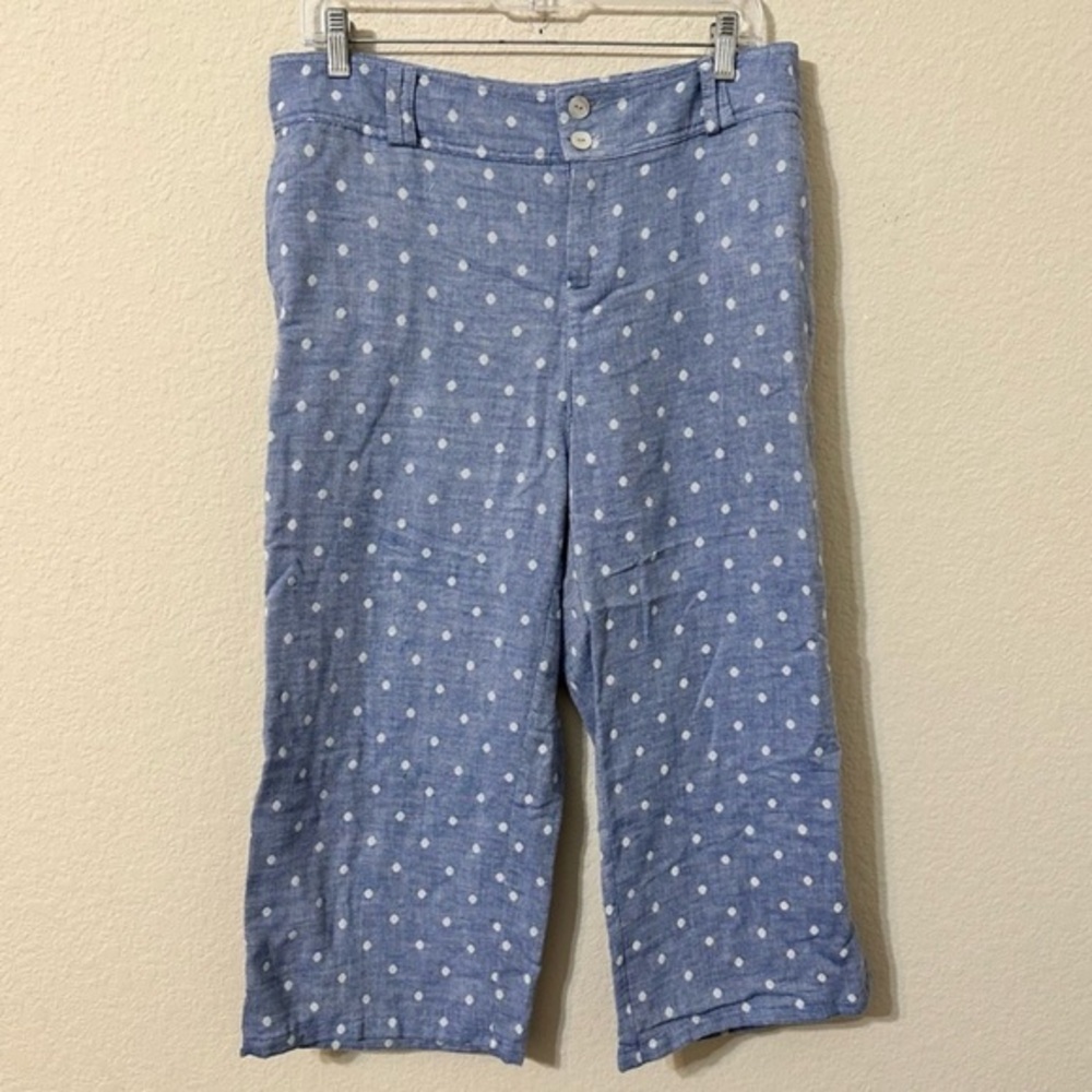 St. Tropez West Pants Blue White Polka Dot Chambray
Denim Capris Front Pockets